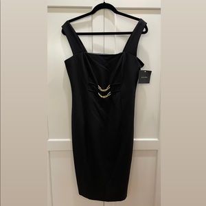 ELLEN TRACY Sleek Black Dress with Gold Chains